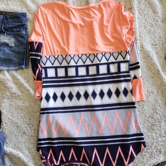 Mini Aztec coral & navy tunic -small - Picture 3 of 3
